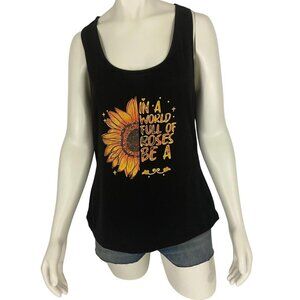 Misslook Sunflower in a World of Roses Women's Black Tank Top Sz XL Floral NWOT